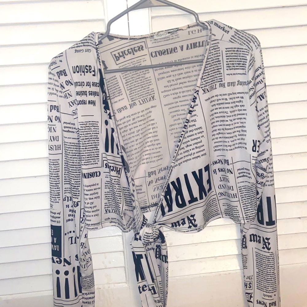 Newspaper front tie crop top